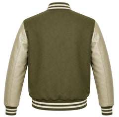 Olive Green and Cream Varsity Jacket