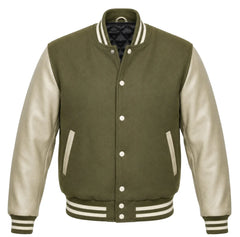 Olive Green and Cream Varsity Jacket
