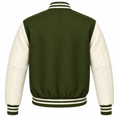 Olive Green and Cream Wool Letterman Jacket