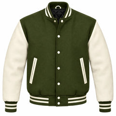 Olive Green and Cream Wool Letterman Jacket