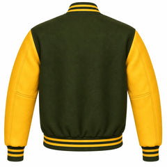 Olive Green and Gold Wool Varsity Jacket