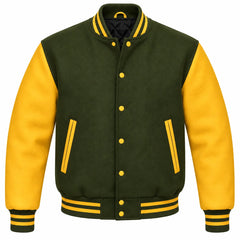 Olive Green and Gold Wool Varsity Jacket