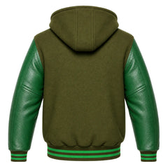 Olive Green and Green Hooded Varsity Jacket