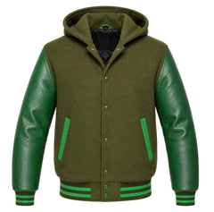 Olive Green and Green Hooded Varsity Jacket