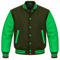 Olive Green and Green Wool Varsity Jacket