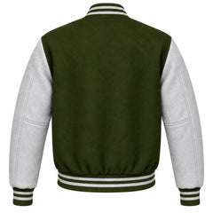 Olive Green and Grey Wool Letterman Jacket