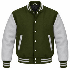 Olive Green and Grey Wool Letterman Jacket