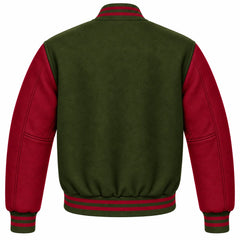 Olive Green and Maroon Wool Varsity Jacket