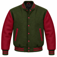 Olive Green and Maroon Wool Varsity Jacket