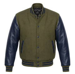 Olive Green and Navy Blue Varsity Jacket