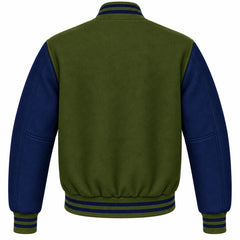 Olive Green and Navy Blue Wool Varsity Jacket