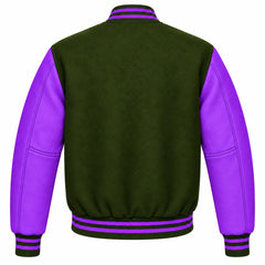 Olive Green and Purple Wool Varsity Jacket