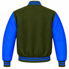 Olive Green and Royal Blue Wool Varsity Jacket