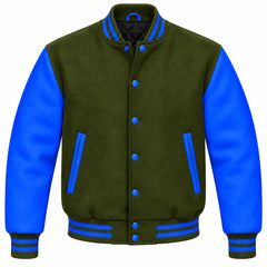 Olive Green and Royal Blue Wool Varsity Jacket