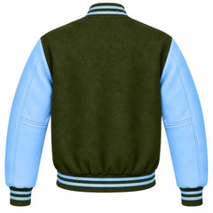 Olive Green and Sky Blue Wool Letterman Jacket