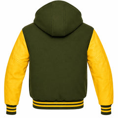Olive Green and Yellow Hooded Varsity Jacket