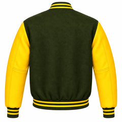 Olive Green and Yellow Wool Letterman Jacket