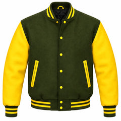 Olive Green and Yellow Wool Letterman Jacket