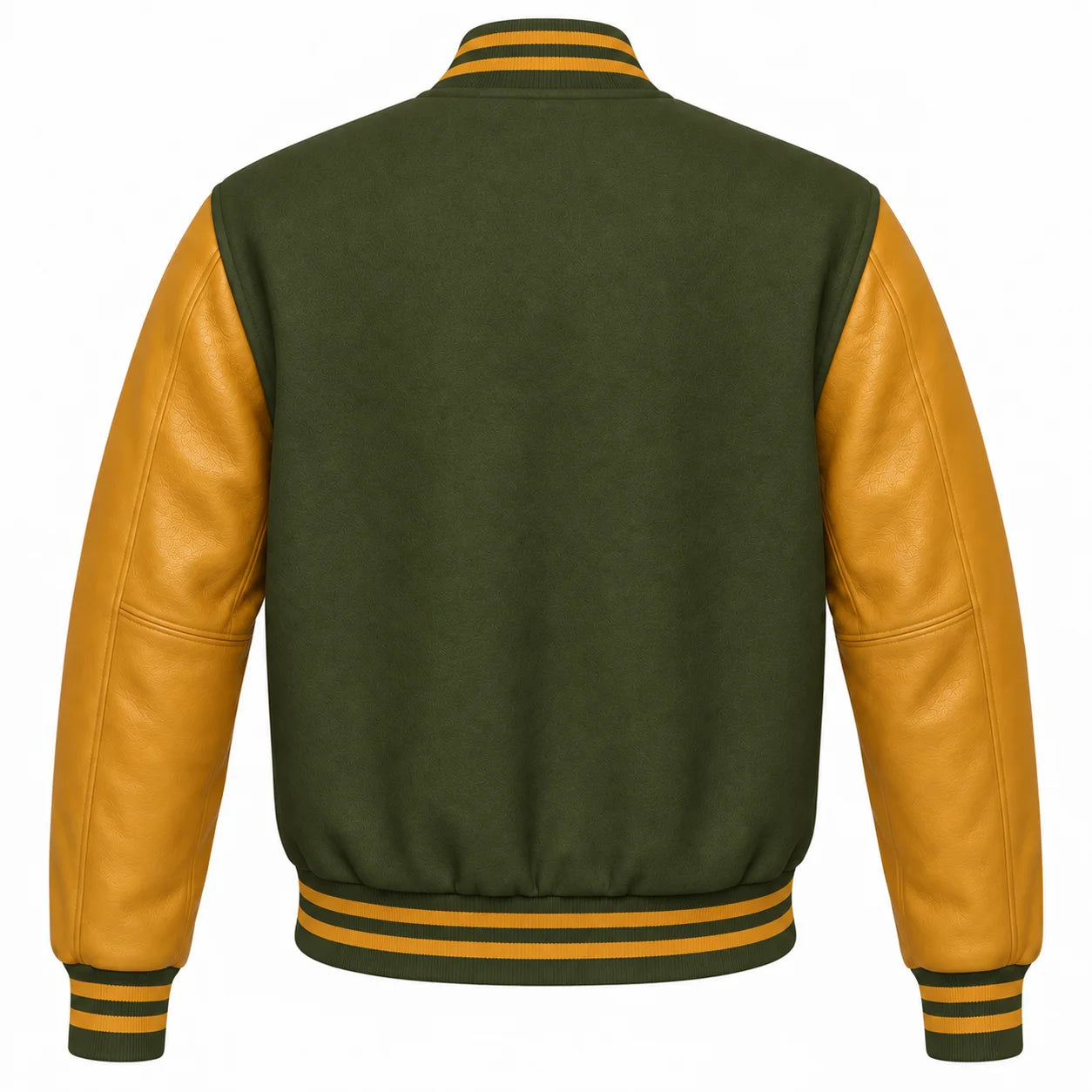 Olive Green and Gold Varsity Jacket Back Side