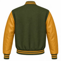 Olive Green and Gold Varsity Jacket Back Side