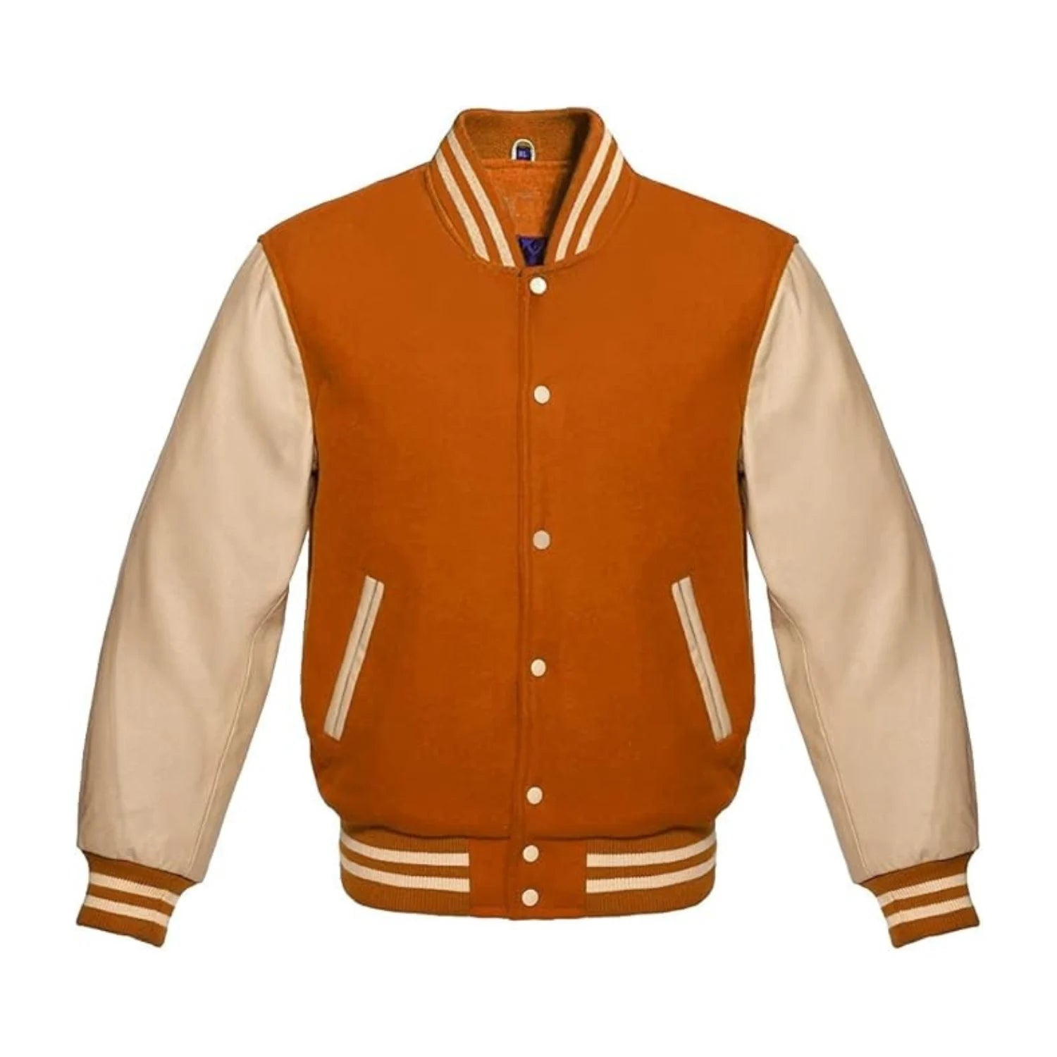 Orange Wool and Cream Leather Varsity Jacket