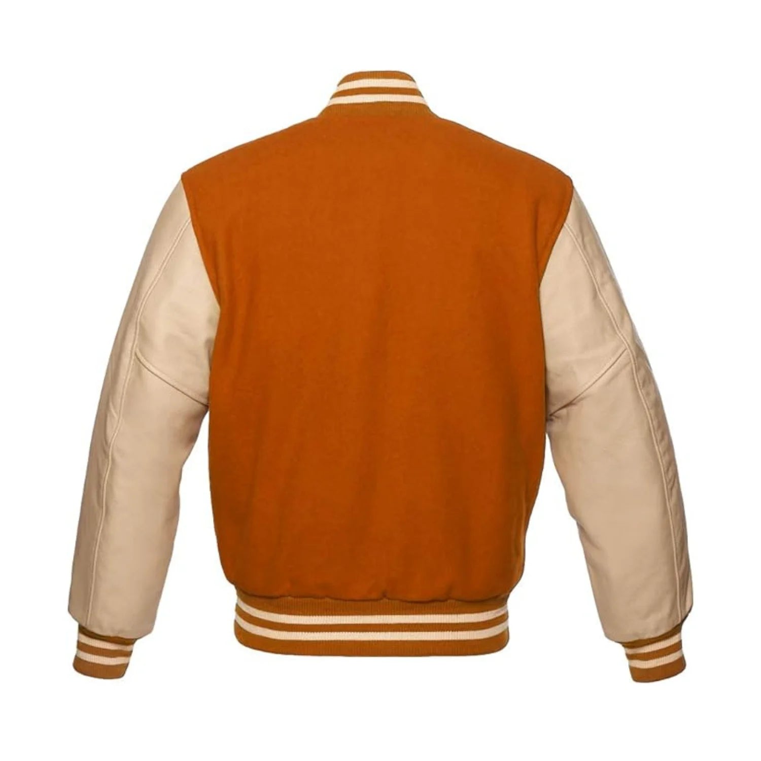 Orange Wool and Cream Leather Varsity Jacket Back Side