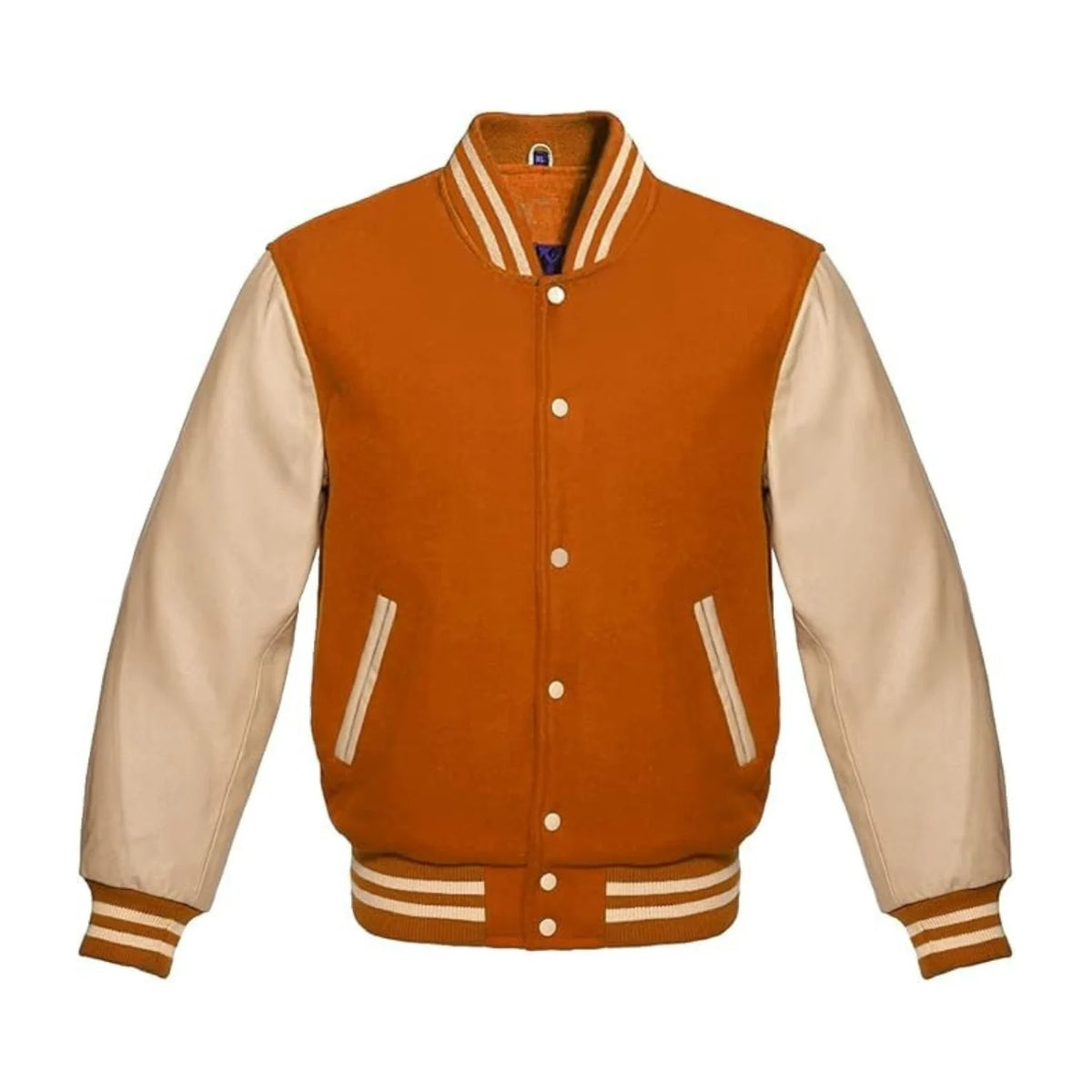 Orange Wool and Cream Leather Varsity Jacket