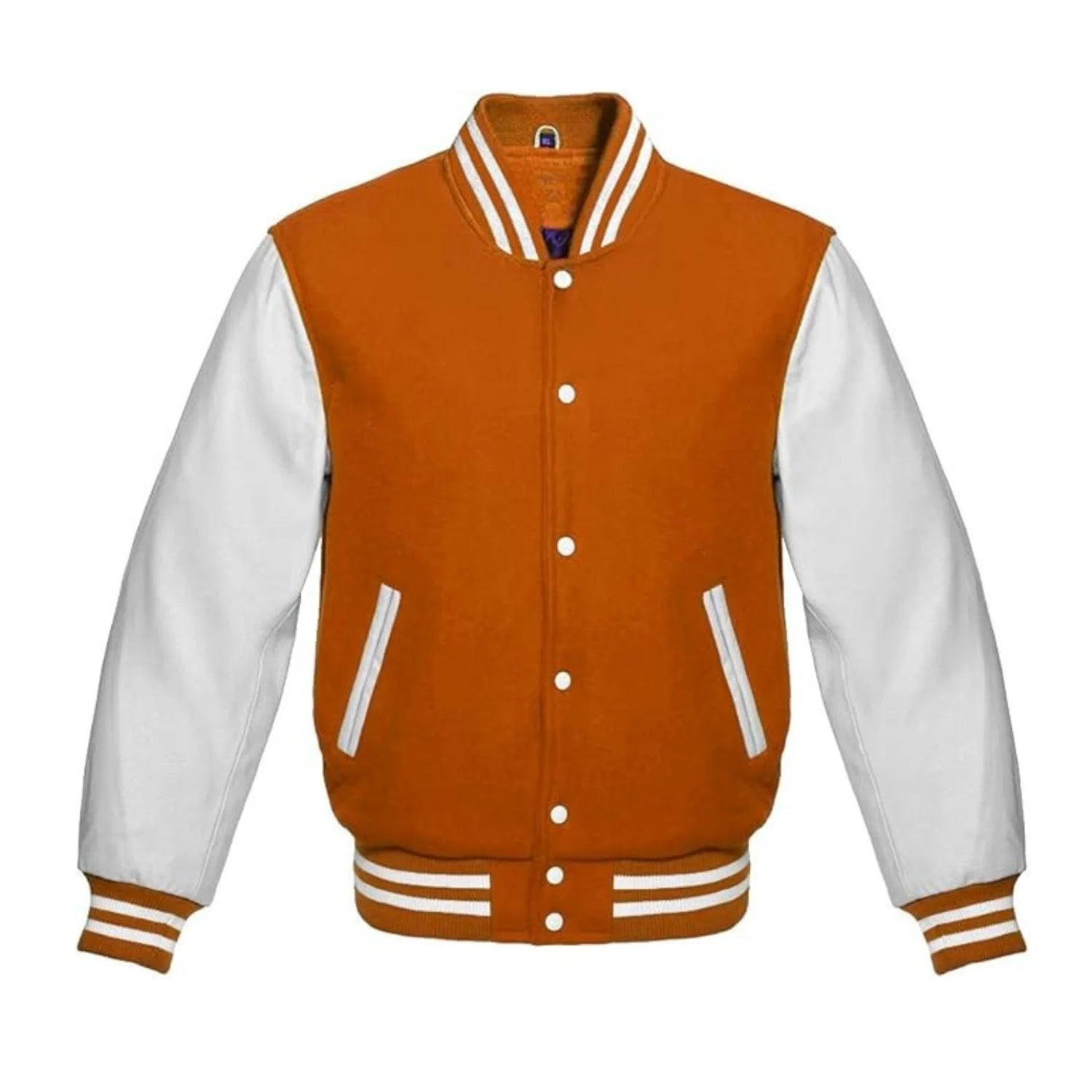 Orange and White Varsity Jacket with Wool Body and Leather Sleeves