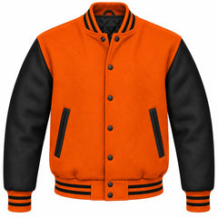 Orange and Black Wool Letterman Jacket