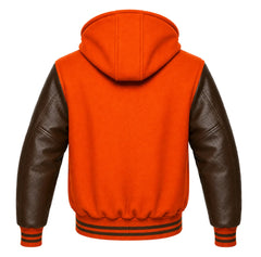 Orange and Brown Varsity Jacket with Hood