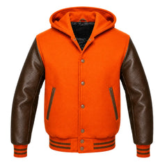 Orange and Brown Varsity Jacket with Hood