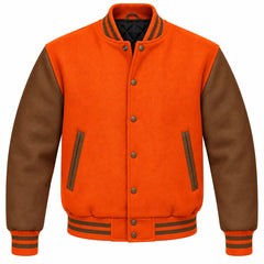 Orange and Brown Wool Varsity Jacket