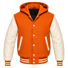 Orange and Cream Hooded Varsity Jacket