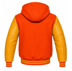 Orange and Gold Letterman Jacket with Hood