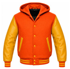 Orange and Gold Letterman Jacket with Hood