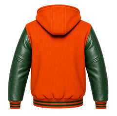 Orange and Green Varsity Jacket with Hood