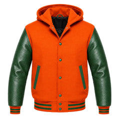 Orange and Green Varsity Jacket with Hood
