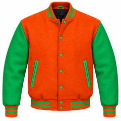 Orange and Green Wool Letterman Jacket