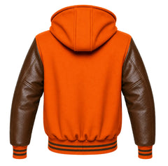 Orange and Maroon Letterman Jacket with Hood