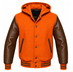 Orange and Maroon Letterman Jacket with Hood
