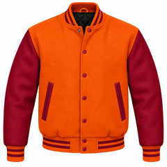 Orange and Maroon Wool Letterman Jacket