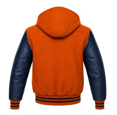 Orange and Navy Blue Varsity Jacket with Hood