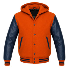 Orange and Navy Blue Varsity Jacket with Hood