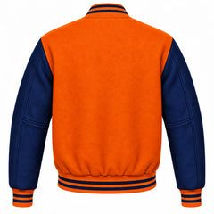 Orange and Navy Blue Wool Letterman Jacket