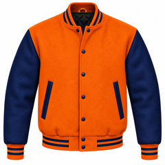 Orange and Navy Blue Wool Letterman Jacket