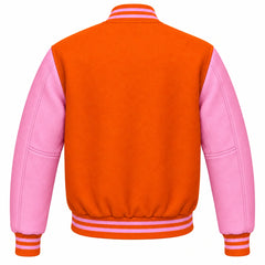 Orange and Pink Wool Letterman Jacket
