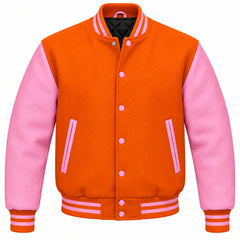 Orange and Pink Wool Letterman Jacket