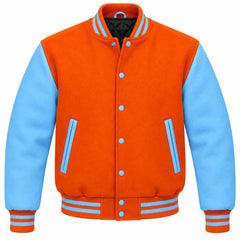 Orange and Sky Blue Wool Varsity Jacket