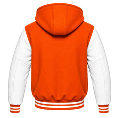 Orange and White Varsity Jacket with Hood