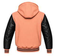 Peach and Black Hooded Varsity Jacket